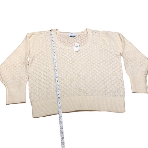 NWT OLD NAVY Wool Blend Cream Pointelle Sweater Ballon Sleeves Scoop Neck Large - Picture 8 of 11